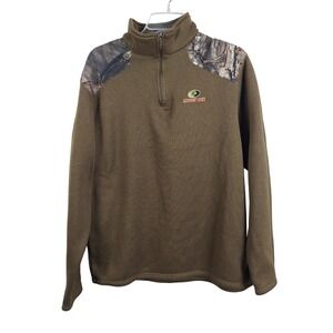 Mossy Oak Mens XL Brown Quarter Zip Fleece Pullover Camo Shoulder  Sweater
